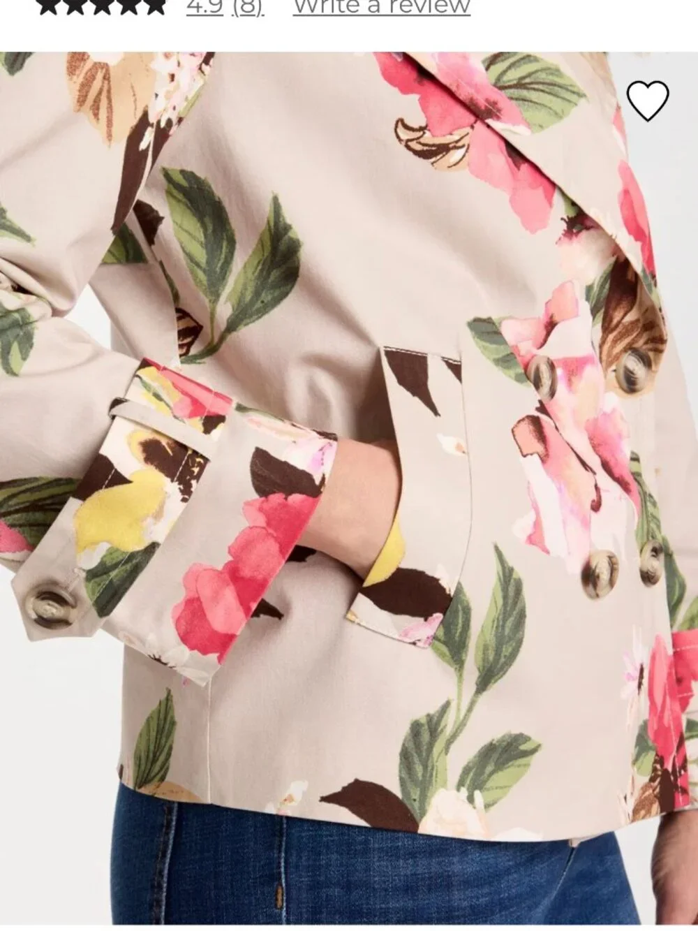 nwt CHICO'S bloom printed crop trench jacket 1 medium